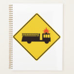 Agenda Yellow Fire Truck Warning Sign<br><div class="desc">Organize your schedule and fire station duties with this professional fire engine road sign spiral planner. The durable cover features the iconic yellow and black warning graphic, providing a clean and authoritative look for your daily planning. This notebook is a useful tool for fire department officers, students, or busy families...</div>