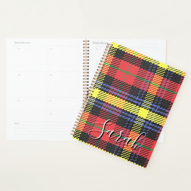 Agenda Yellow & Red Tartan Checkered Monogram Name (Exibição)