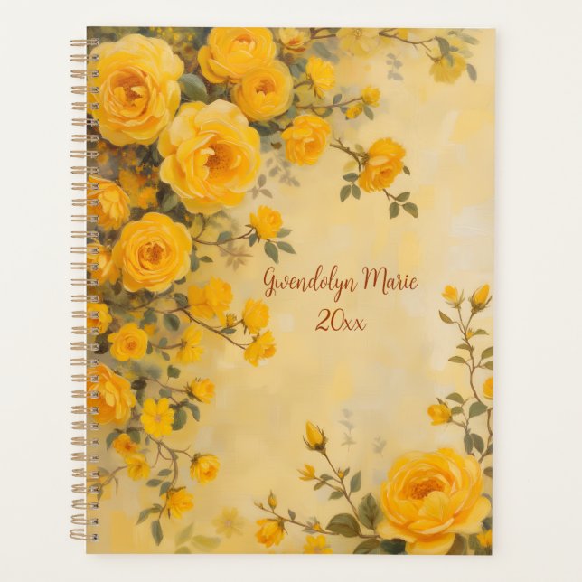 Agenda Yellow Roses Floral Spiral-Bound Planner Spring (Frente)