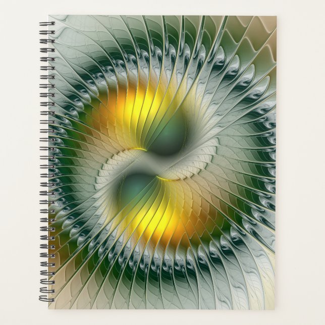Agenda Yin Yang Verde Amarelo Abstrato Colorido Fractal (Frente)