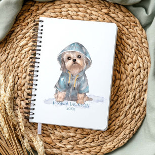 Agenda Yorkie em Aquarela com Casaco Azul de Chuva Anual