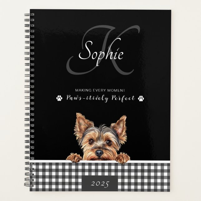 Agenda Yorkshire Terrier Black White Xadrez Personalizada (Frente)