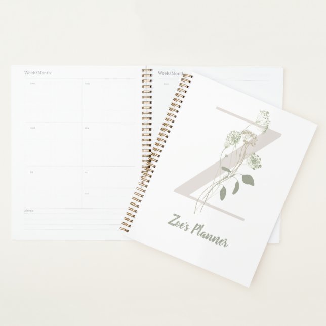 Agenda Z inicial personalizada com flor de cor suave (Exibição)