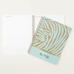 Agenda Zebra Brilho Dourado Menta