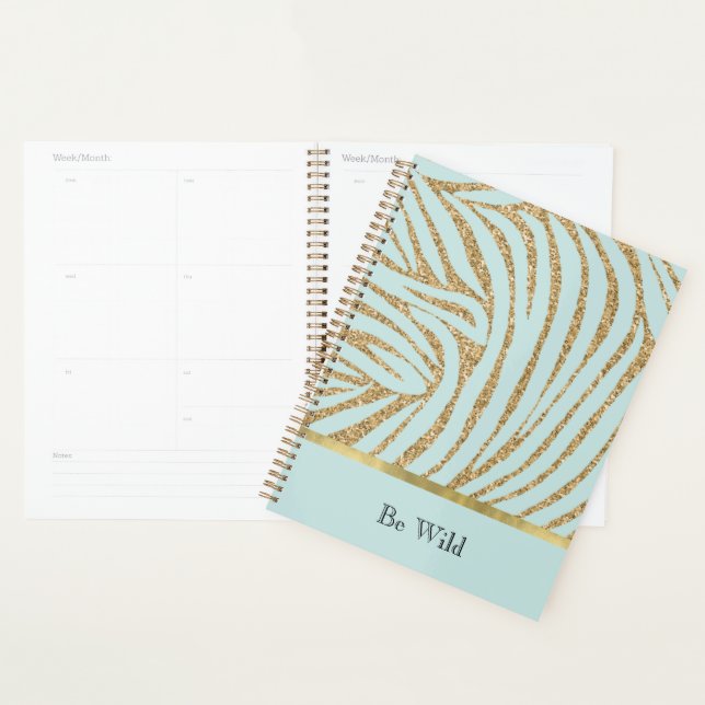Agenda Zebra Brilho Dourado Menta   (Exibição)