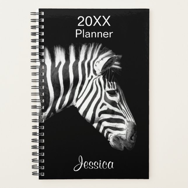 Agenda Zebra em preto e branco, nome personalizado (Frente)