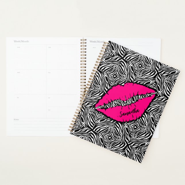 Agenda Zebra Simples com Lábios Rosa Personalizados (Exibição)