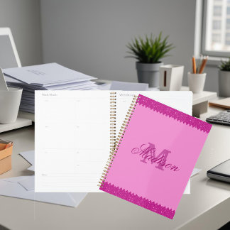 Agenda Zigzag cinzento-rosa, monograma