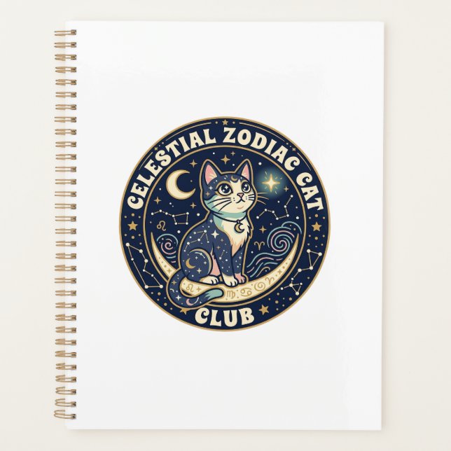 Agenda Zodíaco Celestial Gato Fofo Camiseta Design - Cel (Frente)
