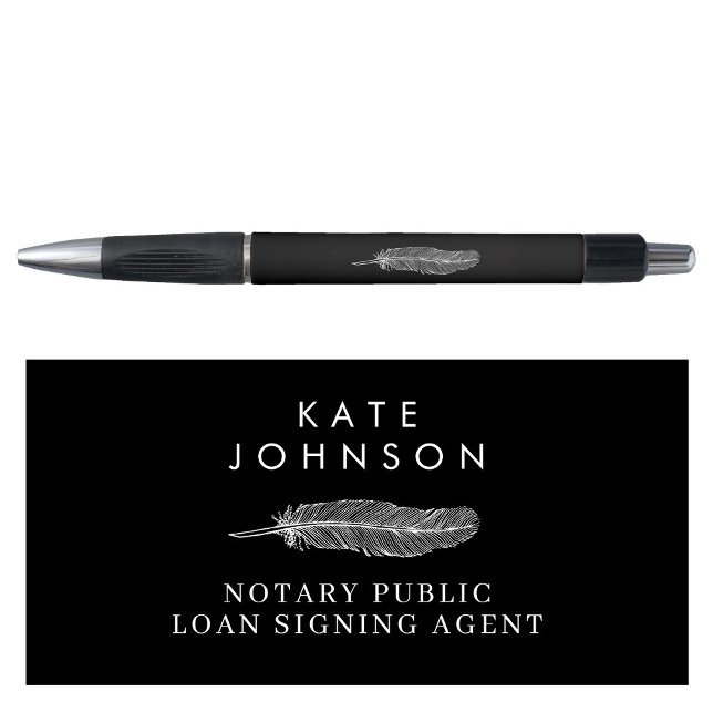Agente de Assinatura Notarial Preta Caneta Pena de (Black Notary Signing Agent Feather Quill Logo Pen)