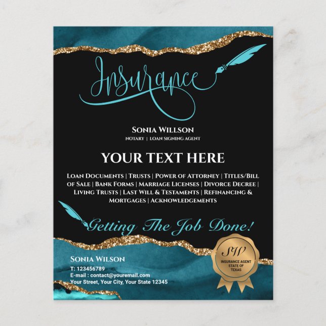 Agente de Seguro Profissional Teal Agate Fly Flyer (Frente)
