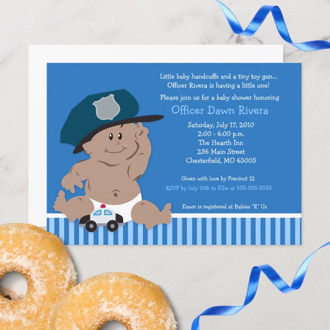 Agente Policial Baby Cop Chá Convite Pele Med (Police Officer Baby Cop Baby Shower Invitations)