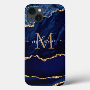 Agite o Marinho Blue Dourado Geode Marble Seu Nome