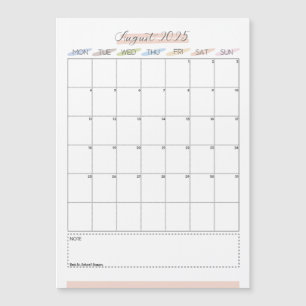 Agosto de 2025 Calendário Magnético