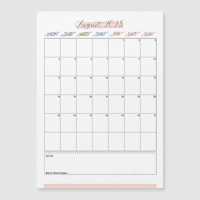 Agosto de 2025 Calendário Magnético (Frente)