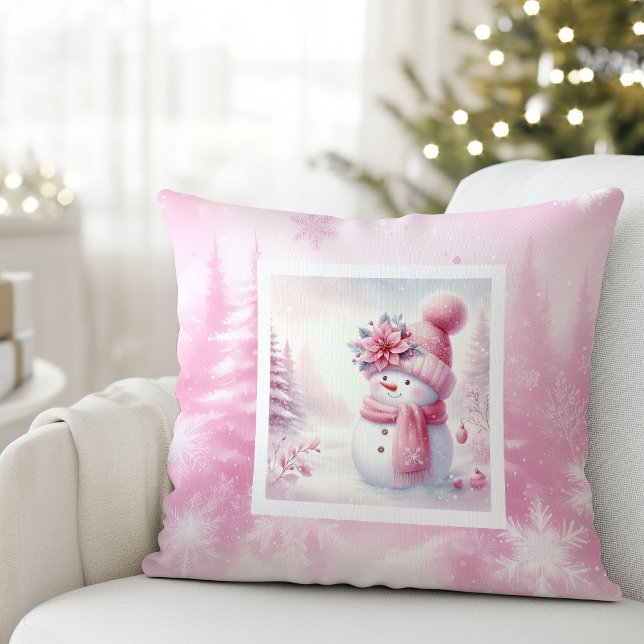 Agradável Presente de Almofada de Inverno de Neve  (Charming Pink Snowman Snowy Winter Pillow Gift)