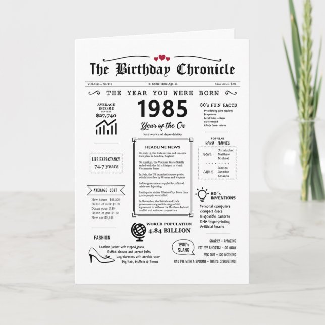 Agradecimento 1985 O Ano Em Que Era Nascer Cartão De Aniversário (Frente)