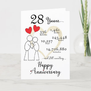 Agradecimento 28º Cartão de Aniversário de Casamento com balões