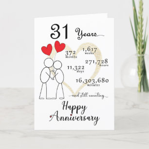 Agradecimento 31º Cartão de Aniversário de Casamento com balões 