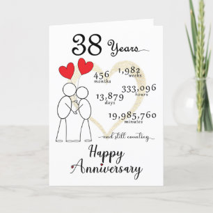 Agradecimento 38º Cartão de Aniversário de Casamento com balões