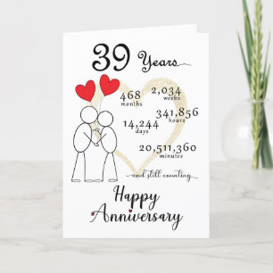 Agradecimento 39º Cartão de Aniversário de Casamento com balões