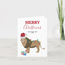 Agradecimento Animal engraçado do Leão de Natal com cartão de Pa
