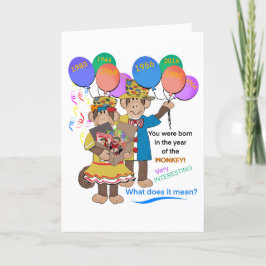 Agradecimento Ano do Cartão de Aniversário do Macaco