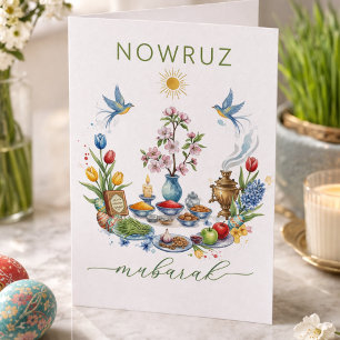 Agradecimento Aquarela Floral Nowruz Mubarak - Cartão de Boas Fe