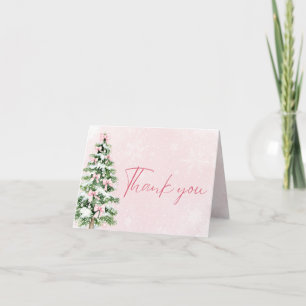 Agradecimento Árvore de Natal com Laços Rosa Cartão de agradecim