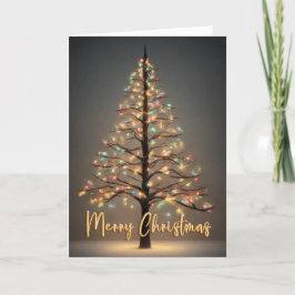 Agradecimento Árvore de Natal feliz com as luzes Cartão dobrável