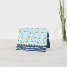 Barcos Diversão Azul. Cartão de Aniversário