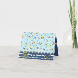 Agradecimento Barcos Diversão Azul. Cartão de Aniversário