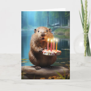 Agradecimento Beaver com cartão de aniversário