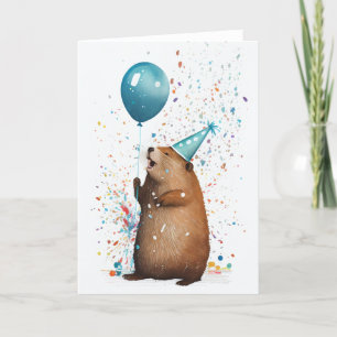 Agradecimento Beaver com cartão de saudação dobrado com balão az