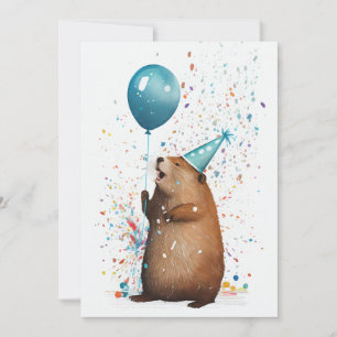 Agradecimento Beaver com Cartão de Saudação Plano Balão Azul