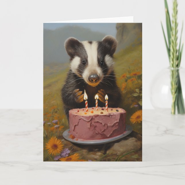 Agradecimento Bebê Badger com Cartão de Bolo de Aniversário (Frente)