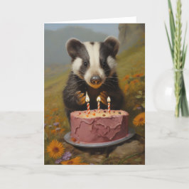 Agradecimento Bebê Badger com Cartão de Bolo de Aniversário