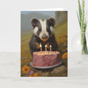 Agradecimento Bebê Badger com Cartão de Bolo de Aniversário