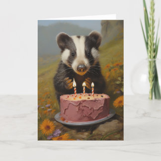 Agradecimento Bebê Badger com Cartão de Bolo de Aniversário
