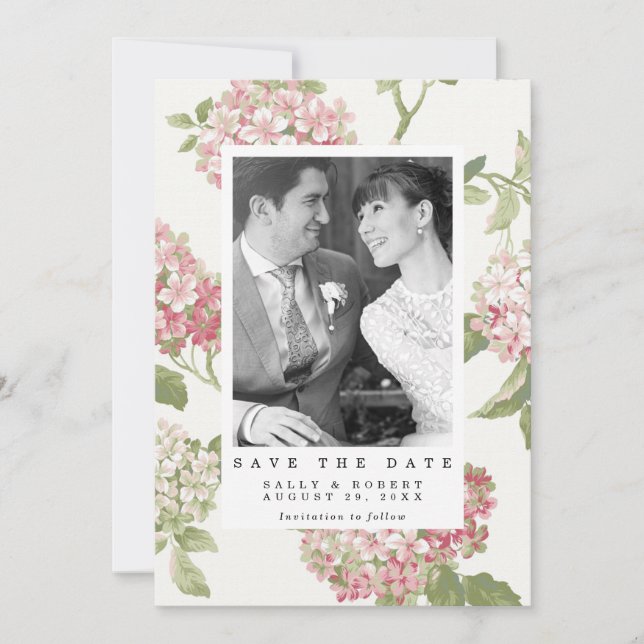 Agradecimento blush hydrangea foto casamento salvar cartão de da (Frente)