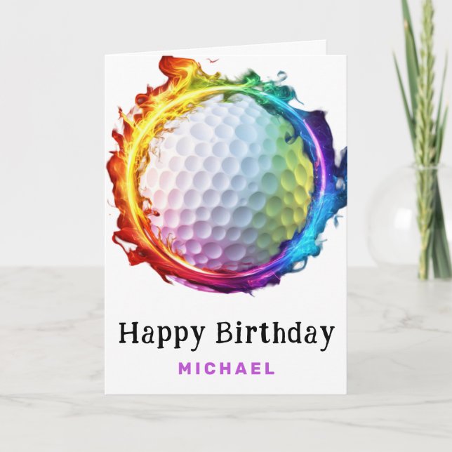 Agradecimento *~* Bola de Golfe Arco-íris de Fogo AP94 Cartão de (Frente)