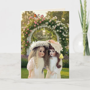 Agradecimento Bonecas Antigas em Treliça de Jardim Cartão 13cm x