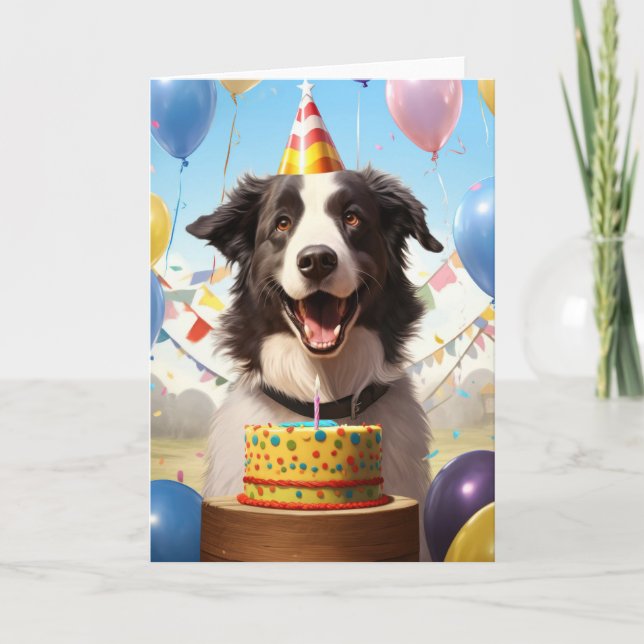 Agradecimento Borda Collie com Cartão de Aniversário de Bolo de  (Frente)