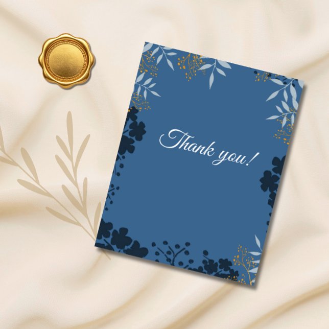 Agradecimento Botânico Azul de Casamento Elegante (Criador carregado)