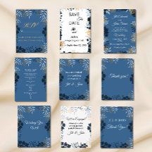 Agradecimento Botânico Azul de Casamento Elegante
