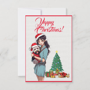 Agradecimento Cachorro Gato-Gato Com Cartão Xmas De Rapariga