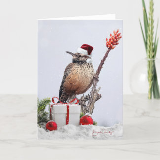 Agradecimento Cactus Wren no Cartão de Vazio de Natal Ocotillo 5