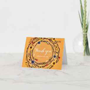 Agradecimento Cartão Amarelo Floral de Galhos de Árvore Rústica 