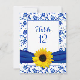 Agradecimento Cartão Azul de Mesa de Casamento tema damasco
