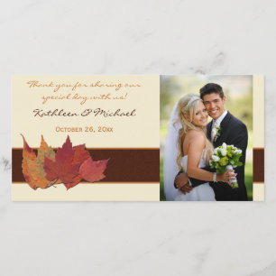 Agradecimento Cartão com fotos De Casamento De Folhas Secas De M